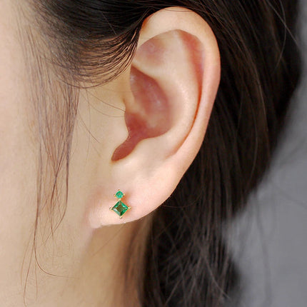925 Sterling Silver Needle Green Zircon Gold Earrings Heart Hoop Earrings for Women Delicate Stud Earrings Luxury Jewelry Gifts PlatiNum