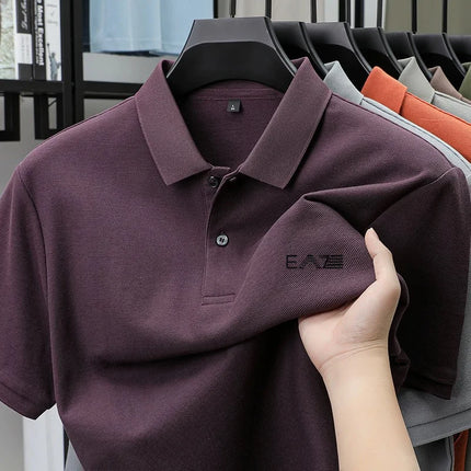 Men's Luxury Brand Short Sleeve Polo Shirt with Letter Print, 100% Cotton Summer T-shirt, Comfortable, Breathable, Casual, Lapel Collar.