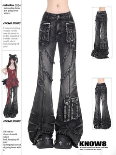 Jeans larghi cargo gotici neri da donna Y2K American High Street 2000S Harajuku Estetica Vintage Jeans Pantaloni Pantaloni Abbigliamento