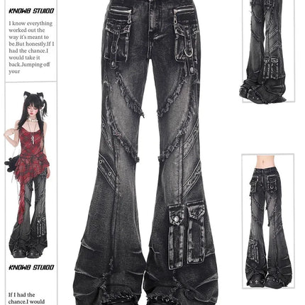 Jeans larghi cargo gotici neri da donna Y2K American High Street 2000S Harajuku Estetica Vintage Jeans Pantaloni Pantaloni Abbigliamento