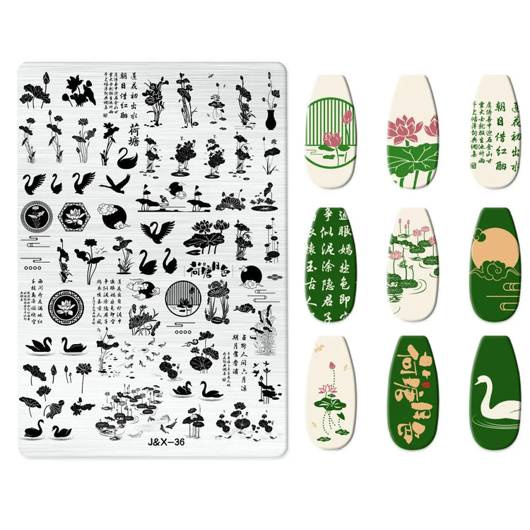 Flowers Love Nail Stamping Newspaper Splice Theme Irregular Stamping Plates Letter Nail Art Printing Stencil Tool Big Size Tools