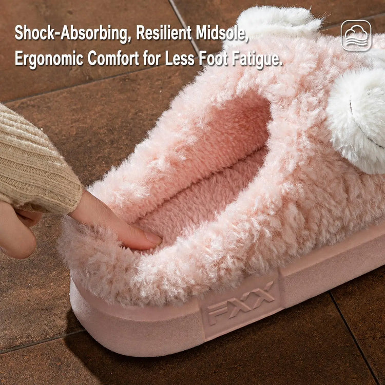 Cute Little Sheep Plush Slippers Women Winter Warm Thick Soft Sole House Shoes Indoor Fuzzy Non-Slip Comfortable Home Slides