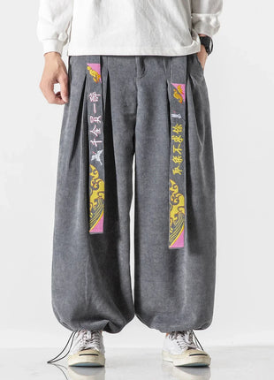 Cineserie Cintura Pantaloni da uomo Moda Pantaloni sportivi larghi Harajuku Pantaloni da jogging Hip Hop Velluto a coste Coppia casual Pantaloni Harem M-5XL