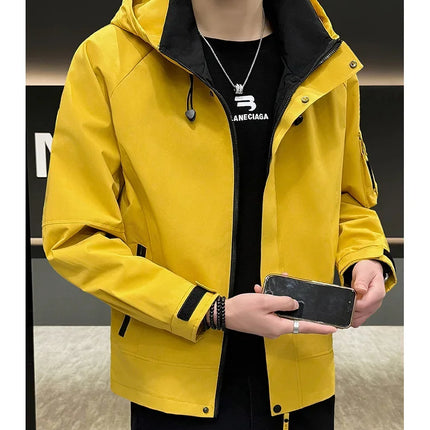 New Men's Fashion Casual Jackets Hooded Solid Zipper Pockets Camping Jackets Spring Autumn Brand Male Outdoor Sport Windbreaker