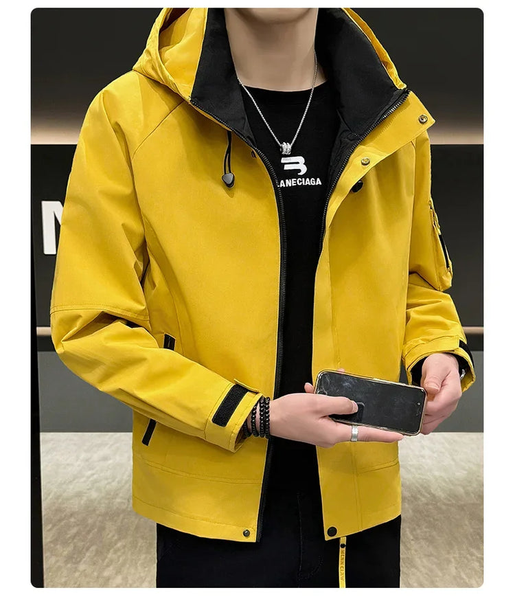 New Men's Fashion Casual Jackets Hooded Solid Zipper Pockets Camping Jackets Spring Autumn Brand Male Outdoor Sport Windbreaker