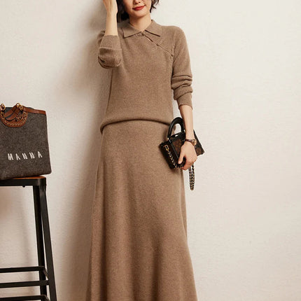 Korean Long Skirt Women's Wave Skirt 100% Cashmere Straight Skirt Knit Autumn Winter Skirt Warm Elegant Casual Knee Length Dress PlatiNum