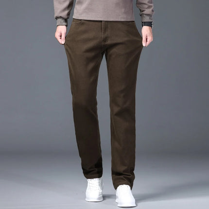 Men Straight Fit Jeans Autumn Elastic Soft Comfortable Solid Color Denim Pants Classic Fashion Casual Long Trousers Daily Wear