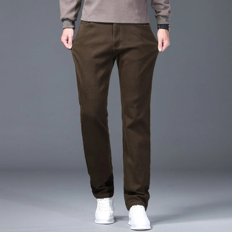 Men Straight Fit Jeans Autumn Elastic Soft Comfortable Solid Color Denim Pants Classic Fashion Casual Long Trousers Daily Wear