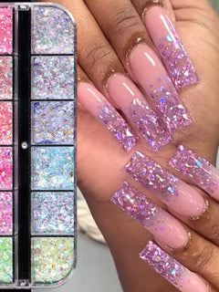 12 Grids Aurora Chameleon Nail Glitter Flakes Irregular Crystal Glass Sequins Powder Shiny Mermaid Paillette Nail Art Decoration 2026