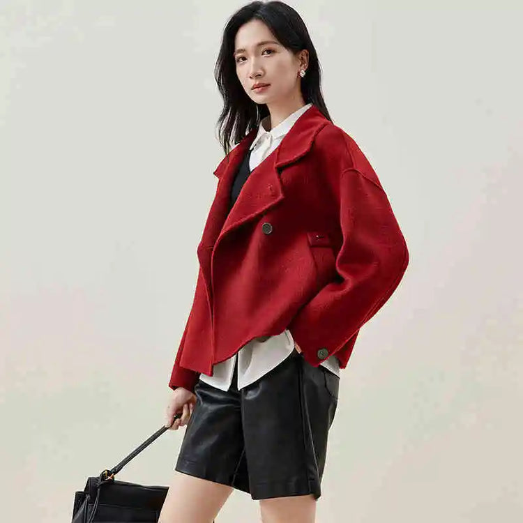 SENTUBILA 100% Wool Winter Jackets for Women Short Coats 2026 Stand Turtleneck Unlined Wool Outerwears Female Clothes W44O56626