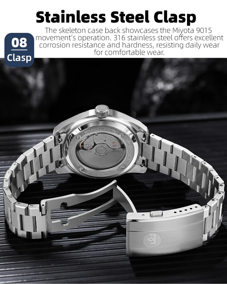 AddiesKIN K006 Men Watch Sapphire Glass BGW9 Luminous 20Bar Waterproof Ice Crystal Titanium Dial 9015 Mechanical Automatic Watch