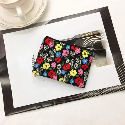 Students Canvas Flower Coin Bags Purse Square Zipper Small Storage Bags Clutch Pouch Keys Earphone ID Credit Card Holder Bags PlatiNum