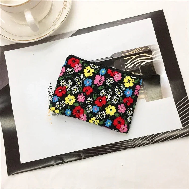 Students Canvas Flower Coin Bags Purse Square Zipper Small Storage Bags Clutch Pouch Keys Earphone ID Credit Card Holder Bags PlatiNum