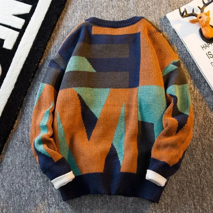Graphic Crewneck Knitted Sweaters for Men Round Collar Man Clothes Brown Pullovers Cheap Order Spring Autumn T Shirt Baggy Tops