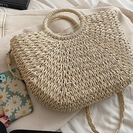 Borse in paglia intrecciata per donna Borsa da viaggio fatta a mano al mare Borsa da spiaggia estiva Nuova borsa a secchiello con manico Shopping Tote Bag Basket Bolsa