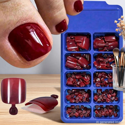 100Pc/Set Solid Color Simple Foot Fake Nails Artificial Red Fake Acrylic Nails Press On Toenails Art Tips Gluing Manicure Tool 2028