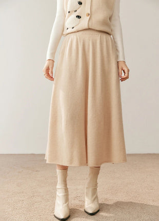 High quality Women's 100% Cashmere High Waisted Umbrella Skirt Autumn Winter Elastic Knitted Fabric Breathable Warm Soft Comfort PlatiNum