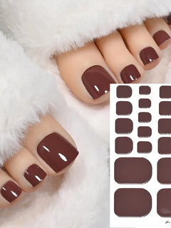 22Tips Red Christmas Baking Free Toenail Sticker Glossy Solid Color Self-adhesive Toe Nail Strips Festival Full Cover Foot Wraps2028