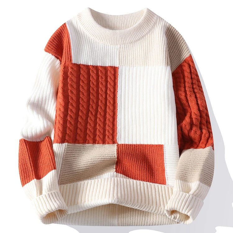 New Trendy Autumn and Winter Jacquard Pattern Pullover Sweater Casual Round Neck Color-Blocking Knit Men's Pullover