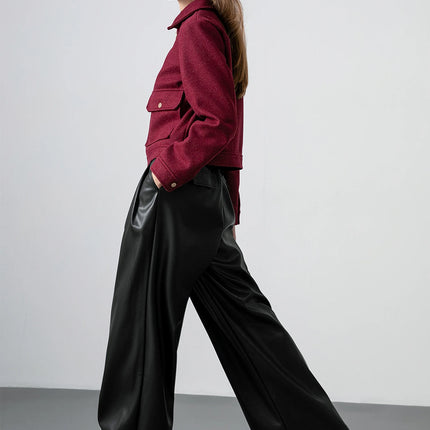 KONDALA Red Bordeaux Loose Jakcets Women Zipper Pockets Short Coats Fashion 2025 Autmn Elegant Bomer Jackets Elegant Outwears