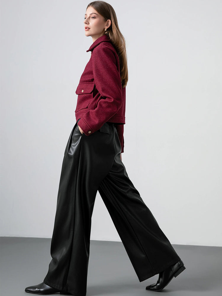 KONDALA Red Bordeaux Loose Jakcets Women Zipper Pockets Short Coats Fashion 2025 Autmn Elegant Bomer Jackets Elegant Outwears