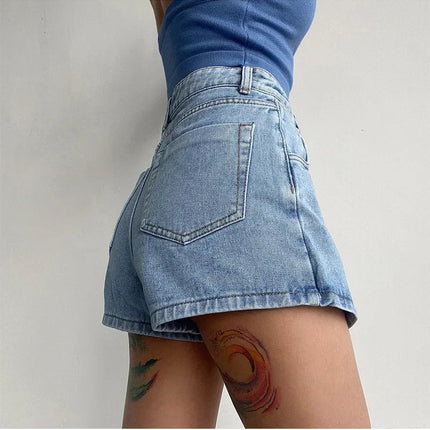 2025 Summer New Light-colored Slim Culottes High-waisted A-line Denim Shorts Casual Simple Non-elastic Women's Three-point Pants PlatiNum