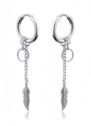 Long Hanging Crosses Leaves Pendants Hoops Woman Earrings Man Vintage Stainless steel Hip Hop Ear Piercing Jewelry Accessories PlatiNum