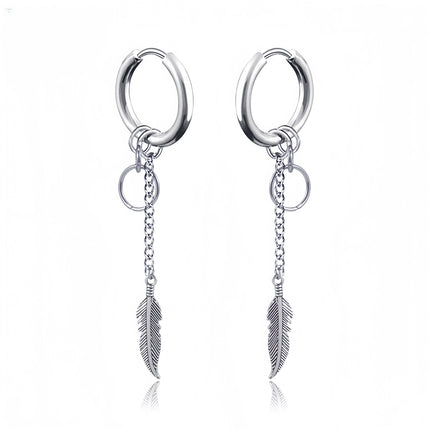 Long Hanging Crosses Leaves Pendants Hoops Woman Earrings Man Vintage Stainless steel Hip Hop Ear Piercing Jewelry Accessories PlatiNum