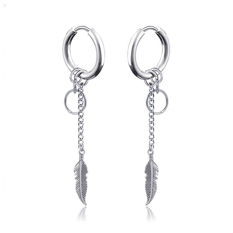 Long Hanging Crosses Leaves Pendants Hoops Woman Earrings Man Vintage Stainless steel Hip Hop Ear Piercing Jewelry Accessories PlatiNum