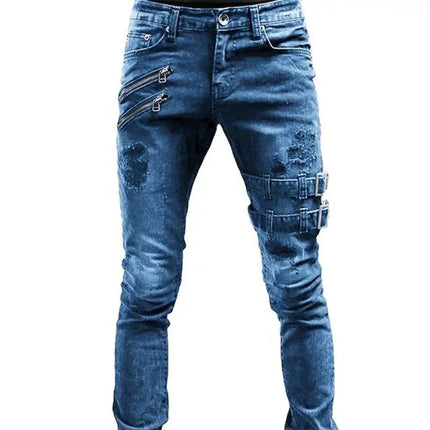 2023 Plus Size Straight Jeans Man Pants Spring Summer Boyfriend Jeans Streetwear Skinny Zips 3 Colors Cacual Long Denim Trousers PlatiNum