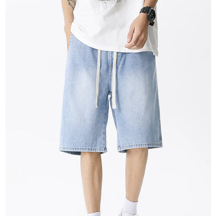 Pantaloncini di jeans casual da uomo elastico in vita dritto comodo azzurro morbido pantaloni corti larghi Bermuda larghi jeans maschili