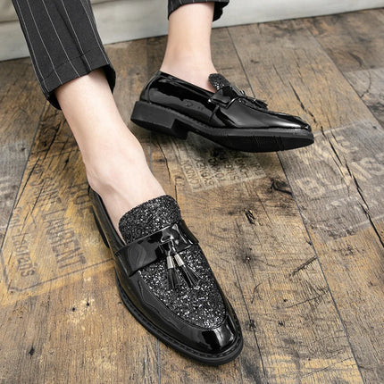 Mocassini di Lusso da Uomo con Tacco Basso, Slip-on Casual in Pelle Dorata, Scarpe da Festa con Nappe, Scarpe Eleganti da Uomo, Scarpe con Plateau da Uomo