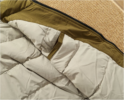 Piumino cargo imbottito in piuma d'anatra di media lunghezza retrò americano nuovo inverno con cappuccio Trench oversize spesso alla moda da uomo