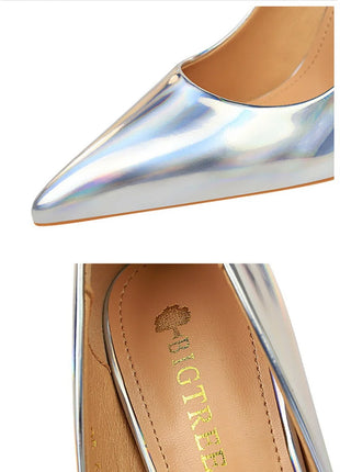 Tacchi alti da donna Blu Verde Décolleté di San Valentino Lusso lucido Stiletto Matrimonio Nuziale Discoteca Moda Semplice Colore solido 1829-2