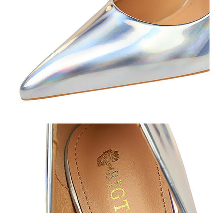 Tacchi alti da donna Blu Verde Décolleté di San Valentino Lusso lucido Stiletto Matrimonio Nuziale Discoteca Moda Semplice Colore solido 1829-2