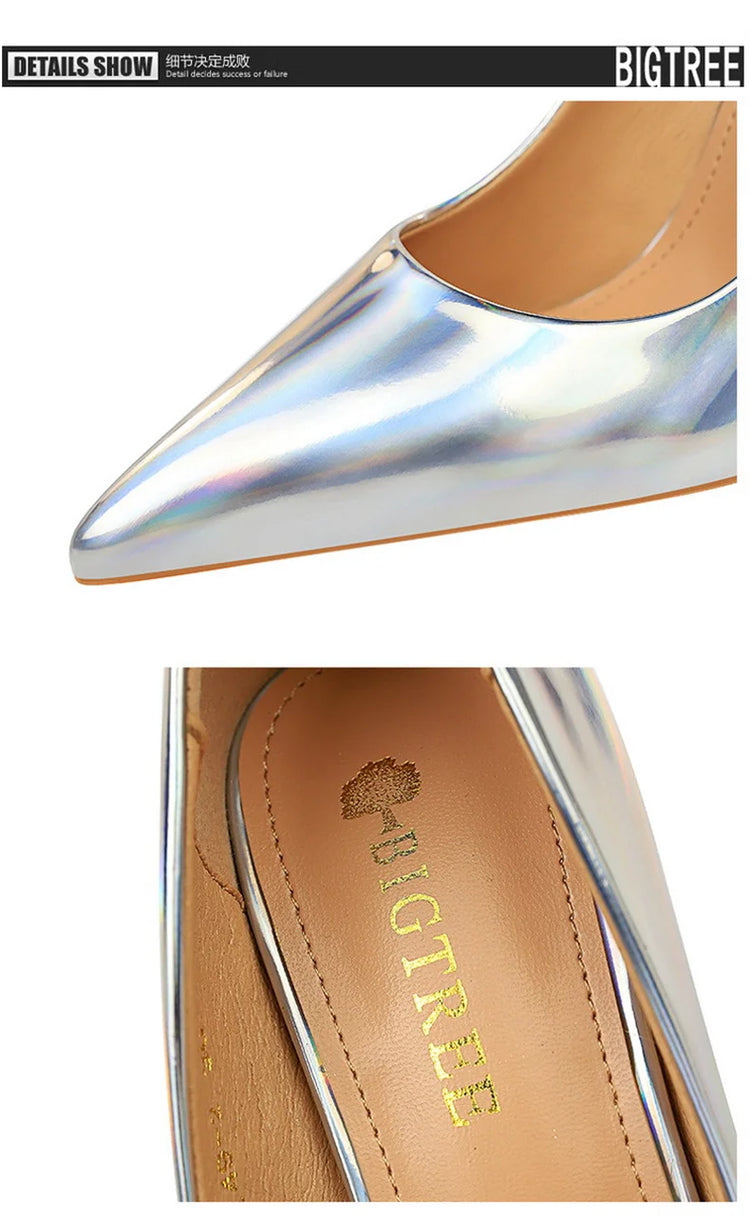 Tacchi alti da donna Blu Verde Décolleté di San Valentino Lusso lucido Stiletto Matrimonio Nuziale Discoteca Moda Semplice Colore solido 1829-2