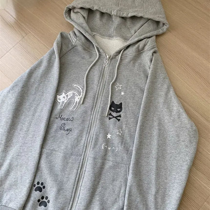 Zipper Hoodie Gothic Cartoon Kawaii Cat Ear Y2k Jacket Zip Up Thin Coat Spring Autumn Cute Core 2000s Clothes Fall Sweatshirts