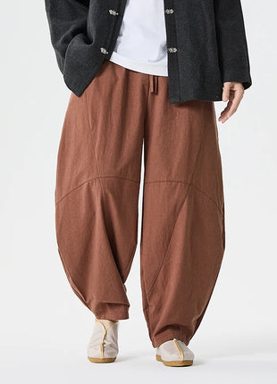 Pantaloni autunnali da uomo stile giapponese comodi pantaloni di lino in cotone maschio casual allentato retrò Harajuku pantaloni a gamba larga da uomo