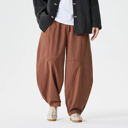 Pantaloni autunnali da uomo stile giapponese comodi pantaloni di lino in cotone maschio casual allentato retrò Harajuku pantaloni a gamba larga da uomo