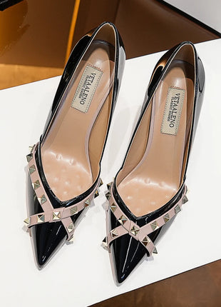 【Misurati la lunghezza dei piedi prima di ordinare】Scarpe da donna con tacco a spillo sottile e punta a punta con rivetti, scarpe eleganti da festa 120-CHC-33 platinumshop