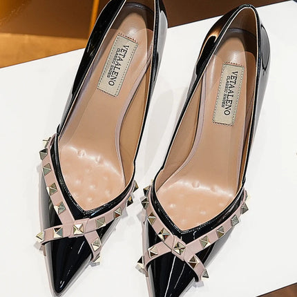 【Misurati la lunghezza dei piedi prima di ordinare】Scarpe da donna con tacco a spillo sottile e punta a punta con rivetti, scarpe eleganti da festa 120-CHC-33 platinumshop
