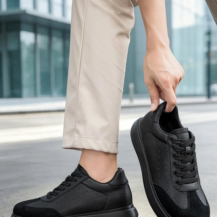 7CM Invisible Height Elevator Shoes for Men Breathable Comfort Leather Casual Sneakers Thick Platform Sole Lace Up Lift Sports
