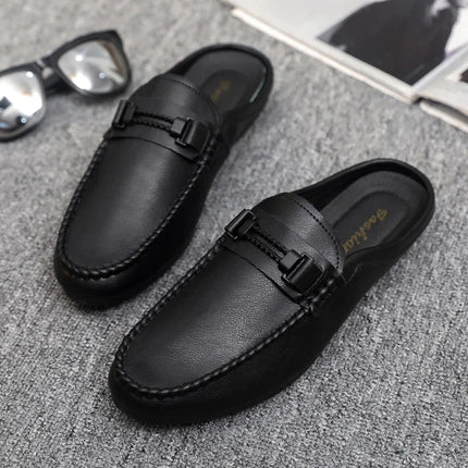 Mezze pantofole da uomo in pelle estiva Scarpe casual da uomo traspiranti Scarpe da guida pigre slip-on Comode mocassini da passeggio Mocassini