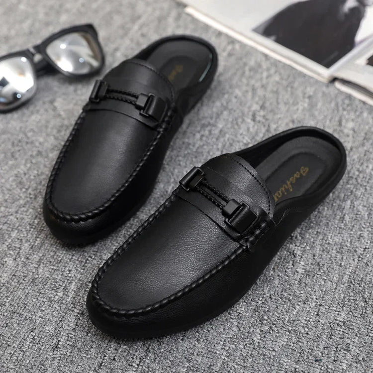 Mezze pantofole da uomo in pelle estiva Scarpe casual da uomo traspiranti Scarpe da guida pigre slip-on Comode mocassini da passeggio Mocassini