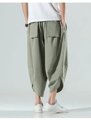 Pantaloncini Estivi da Uomo Stile Cinese Harajuku, Pantaloni Harem Oversize, Pantaloni Vintage Traspiranti a Tinta Unita, Lunghezza al Polpaccio