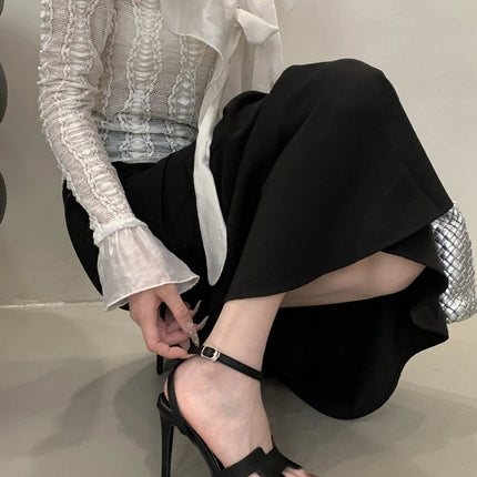 Alionly 2026 New Summer Fashion Open Toe Sandals Women Metal Buckle Narrow Band Thin Low Heel Gladiator Party Shoes