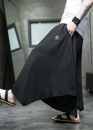Nuovi pantaloni da uomo a gamba larga ricamati pantaloni Harajuku oversize larghi casual samurai pantaloni lanterna tradizionali retrò giapponesi da uomo