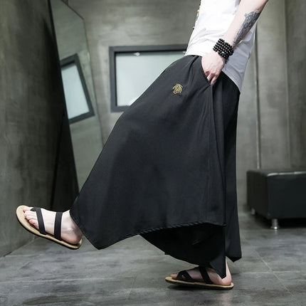 Nuovi pantaloni da uomo a gamba larga ricamati pantaloni Harajuku oversize larghi casual samurai pantaloni lanterna tradizionali retrò giapponesi da uomo