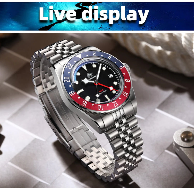 ADDIESDIVE New GMT Watch For Men Gift Bubber Glass AR Coating 200m Waterproof Diving BGW9 Luminous Date Sport Business Wristwatc