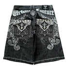 American Vintage Popular New Pattern Embroidery Baggy Denim Shorts Men Street Fashion Gothic Casual Joker Shorts Women Clothing PlatiNum